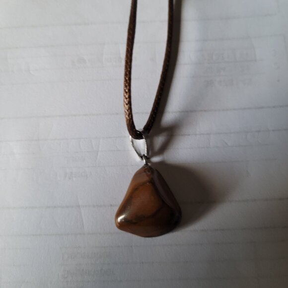 Triangular Cats Eye Pendant on Brown Cord and Brown Gem Stone on Red Cord - Picture 2 of 3